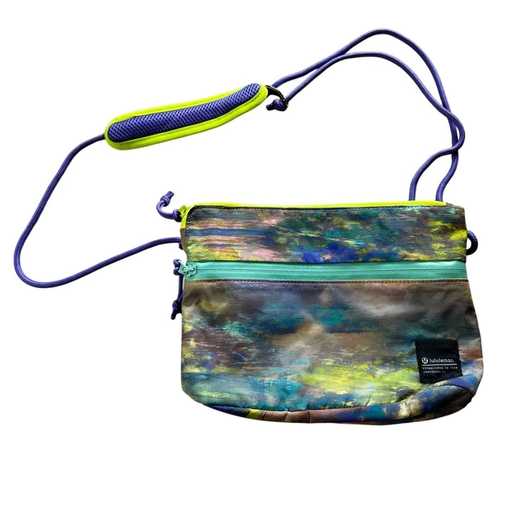 Lululemon Neon Yellow Purple Abstract Print Crossbody Bag